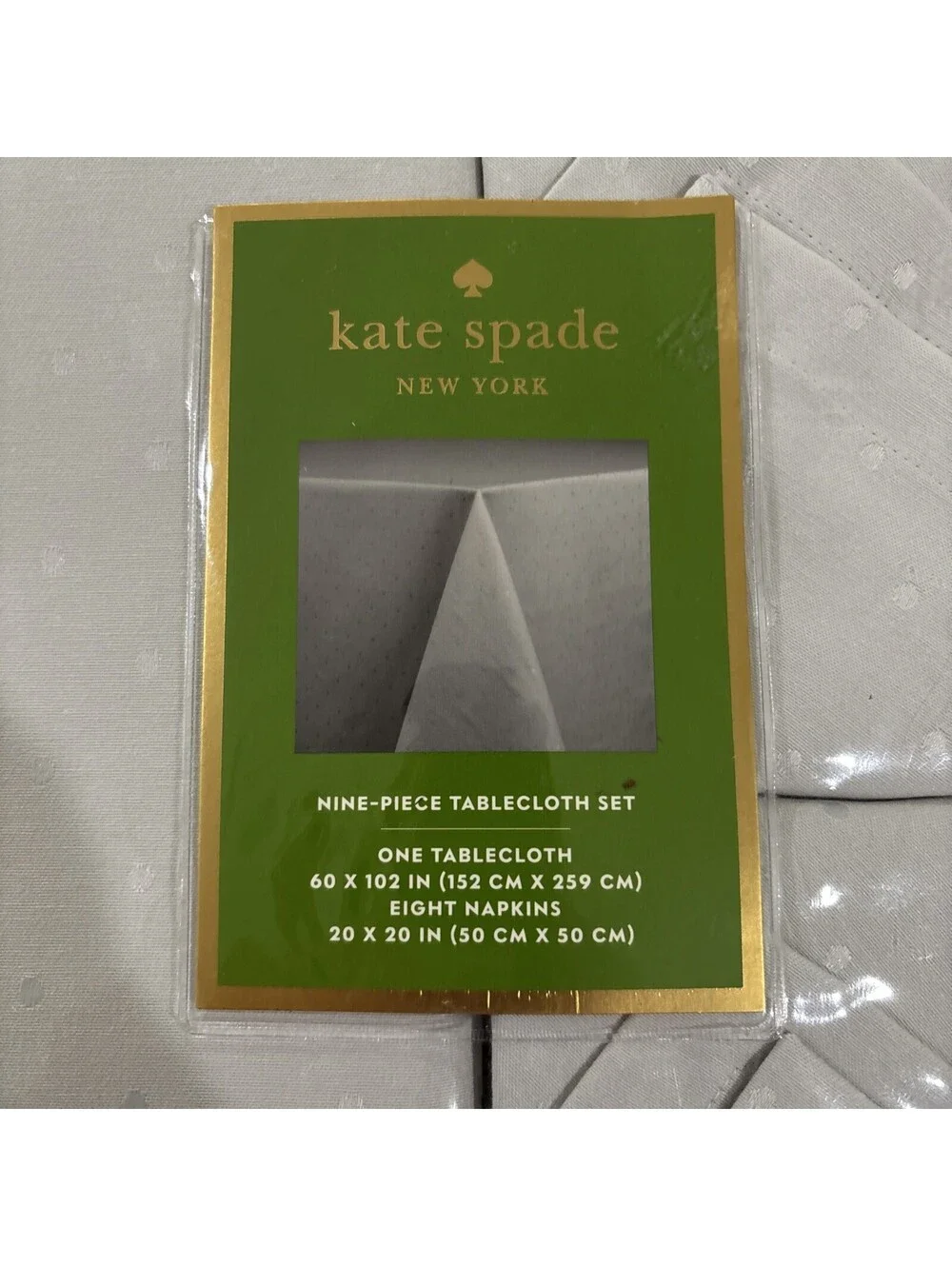 NEW Kate Spade 9 Piece Set Table Cloth & 8 Napkins 60x 102, 20x20